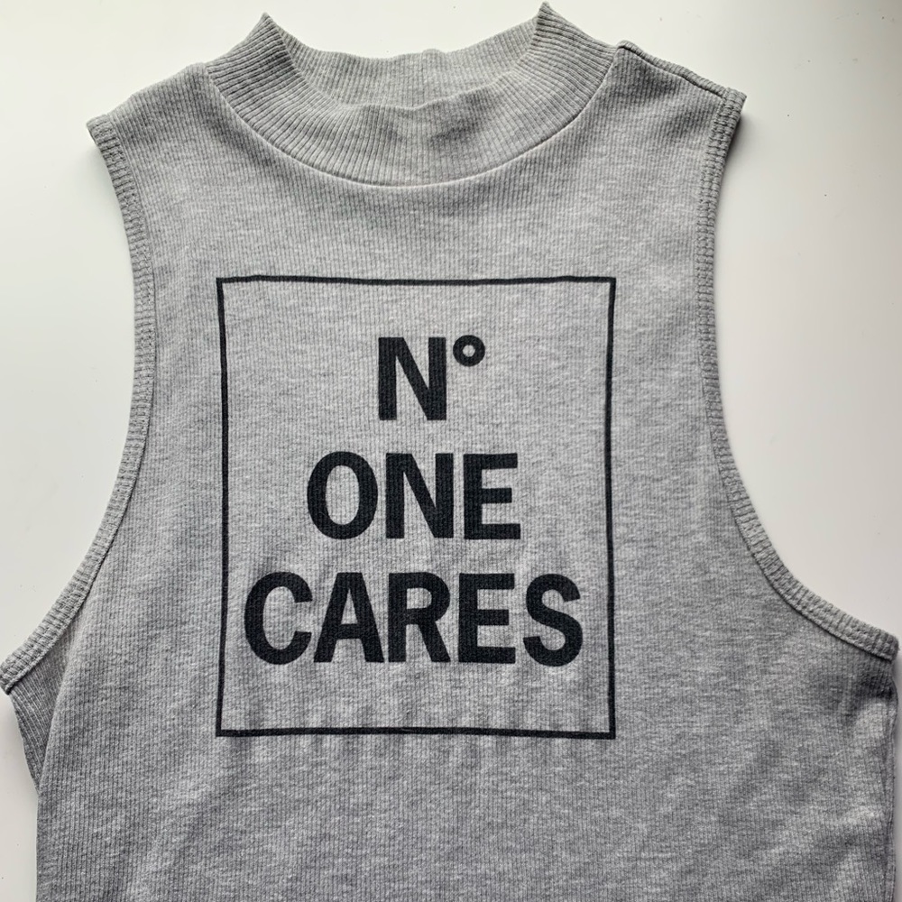 Gray Graphic Mock Neck Tank Top